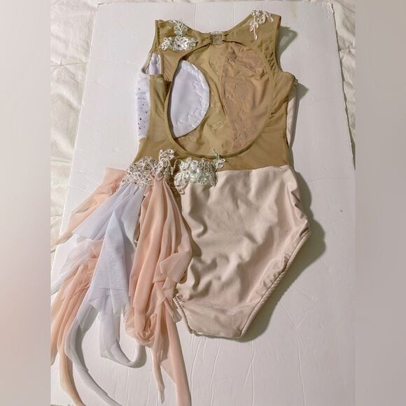 Glamour solo dance costume blush pink lace lyrical rhinestones SA-Small adult - Picture 6 of 14